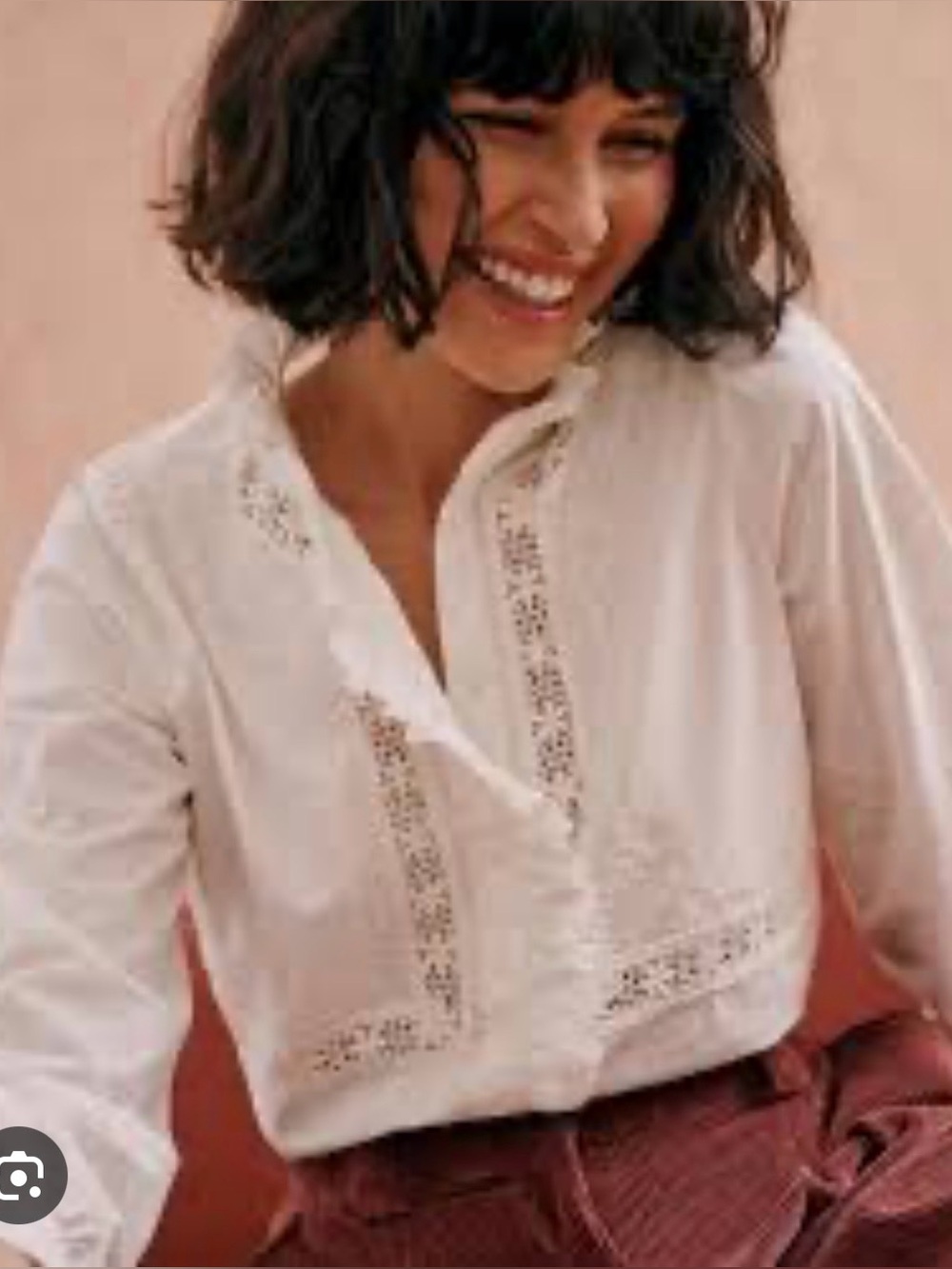 Sezane Ulysse White Victorian Ruffle Lace Button-Up Blouse - Picture 1 of 10